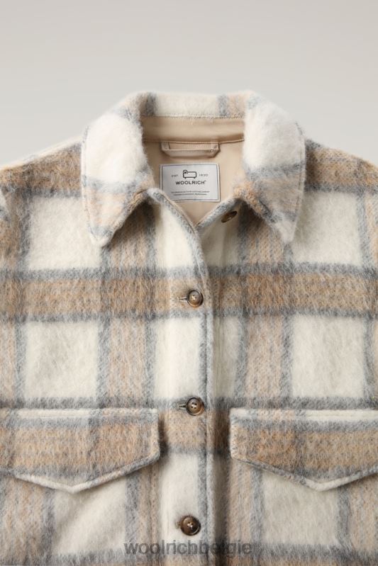 overshirt van geborstelde wolmix met franjes Woolrich vrouwen 8TTN0232 crème cheque kleding