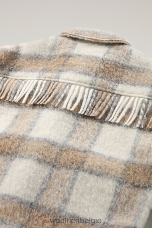 overshirt van geborstelde wolmix met franjes Woolrich vrouwen 8TTN0232 crème cheque kleding