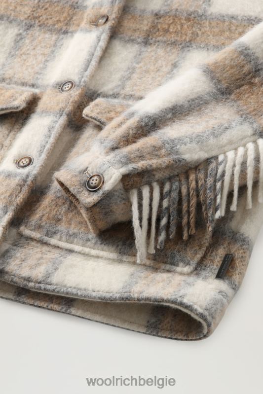 overshirt van geborstelde wolmix met franjes Woolrich vrouwen 8TTN0232 crème cheque kleding