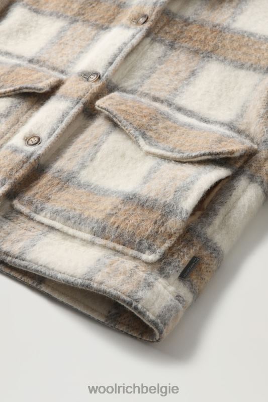 overshirt van geborstelde wolmix met franjes Woolrich vrouwen 8TTN0232 crème cheque kleding