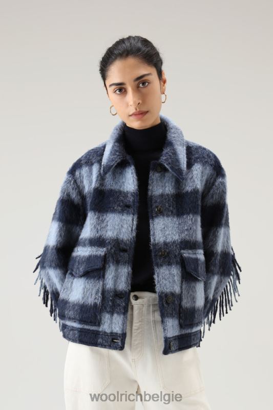 overshirt van geborstelde wolmix met franjes Woolrich vrouwen 8TTN0253 blauwe buffel kleding