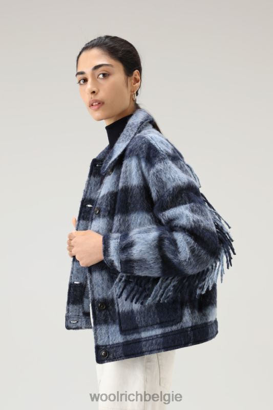 overshirt van geborstelde wolmix met franjes Woolrich vrouwen 8TTN0253 blauwe buffel kleding
