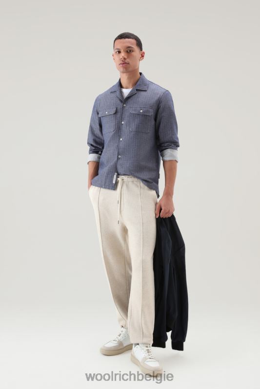 overshirt van katoen-linnenmix Woolrich Heren 8TTN0436 blauwe visgraat kleding