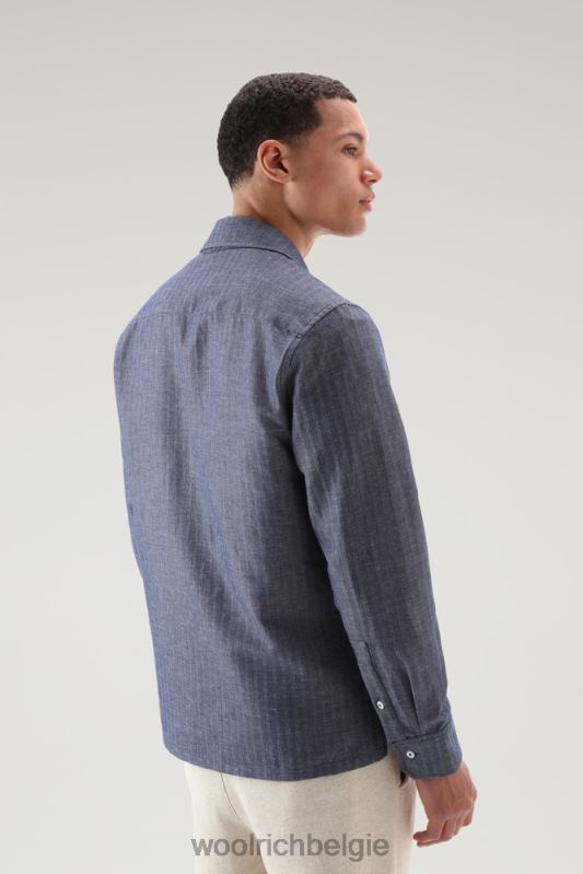 overshirt van katoen-linnenmix Woolrich Heren 8TTN0436 blauwe visgraat kleding