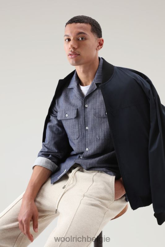 overshirt van katoen-linnenmix Woolrich Heren 8TTN0436 blauwe visgraat kleding