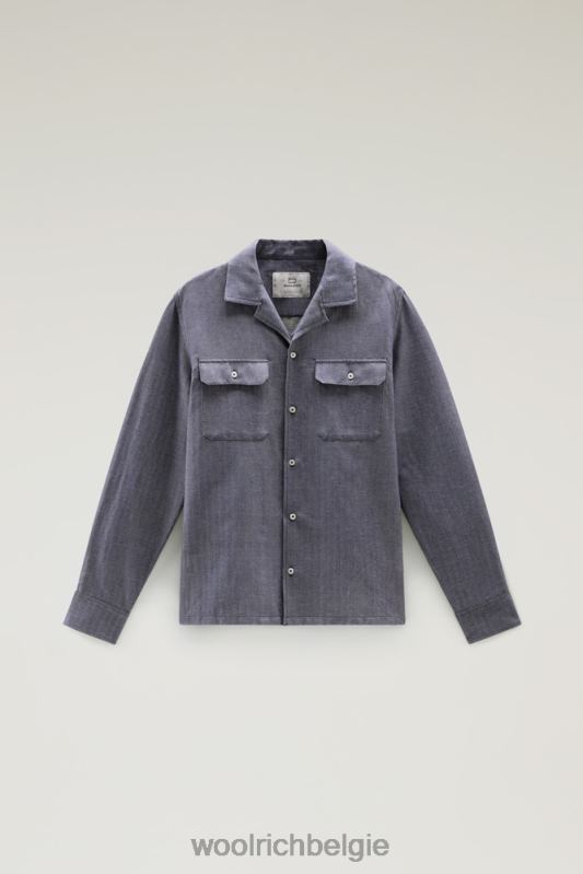 overshirt van katoen-linnenmix Woolrich Heren 8TTN0436 blauwe visgraat kleding