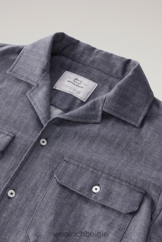 overshirt van katoen-linnenmix Woolrich Heren 8TTN0436 blauwe visgraat kleding