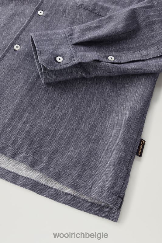 overshirt van katoen-linnenmix Woolrich Heren 8TTN0436 blauwe visgraat kleding