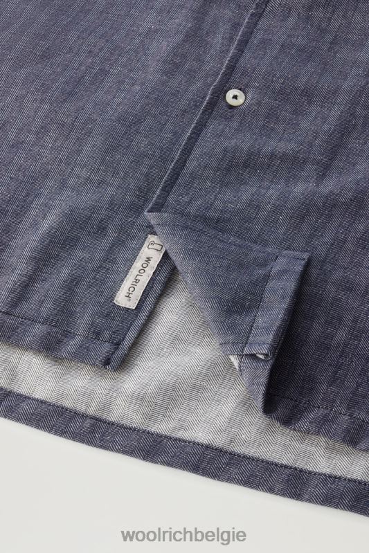overshirt van katoen-linnenmix Woolrich Heren 8TTN0436 blauwe visgraat kleding