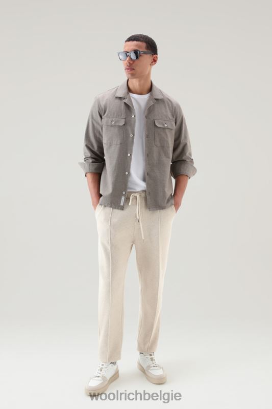 overshirt van katoen-linnenmix Woolrich Heren 8TTN0464 bruine pied de poule kleding
