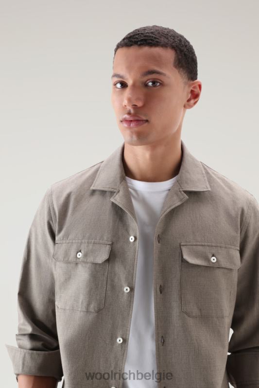 overshirt van katoen-linnenmix Woolrich Heren 8TTN0464 bruine pied de poule kleding