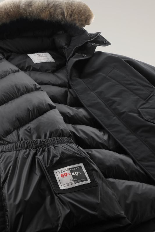 polaire parka van ramar-stof met hoge kraag en bontafwerking Woolrich Heren 8TTN0841 zwart kleding