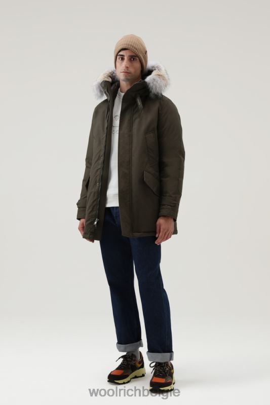 polaire parka van ramar-stof met hoge kraag en bontafwerking Woolrich Heren 8TTN0848 donkergroen kleding