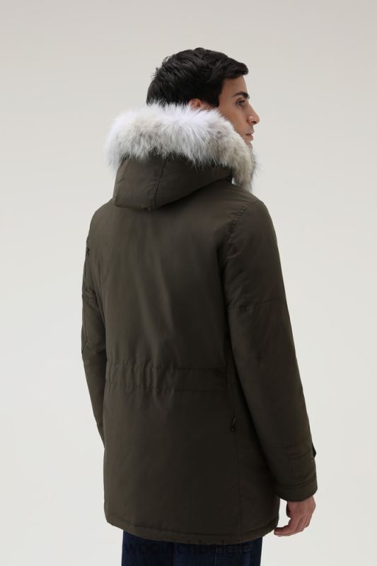 polaire parka van ramar-stof met hoge kraag en bontafwerking Woolrich Heren 8TTN0848 donkergroen kleding