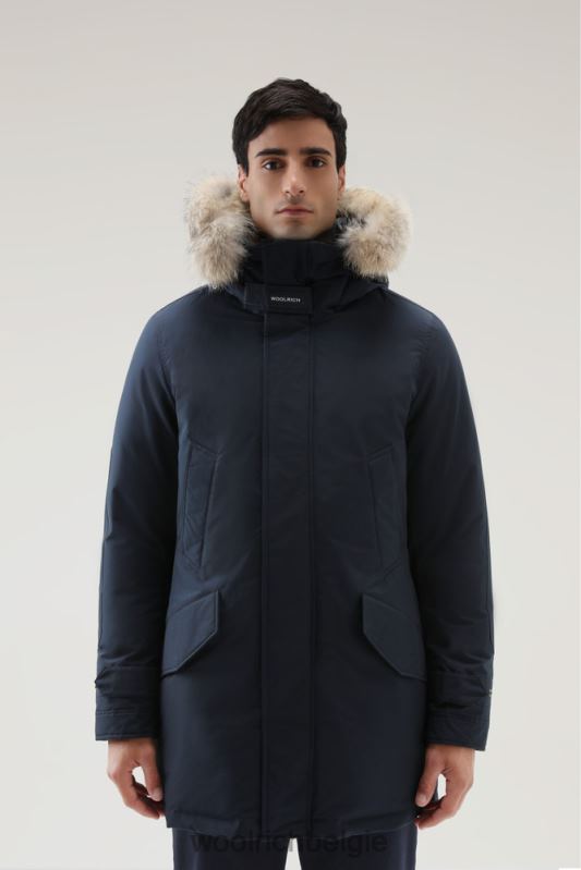 polaire parka van ramar-stof met hoge kraag en bontafwerking Woolrich Heren 8TTN0854 Melton blauw kleding