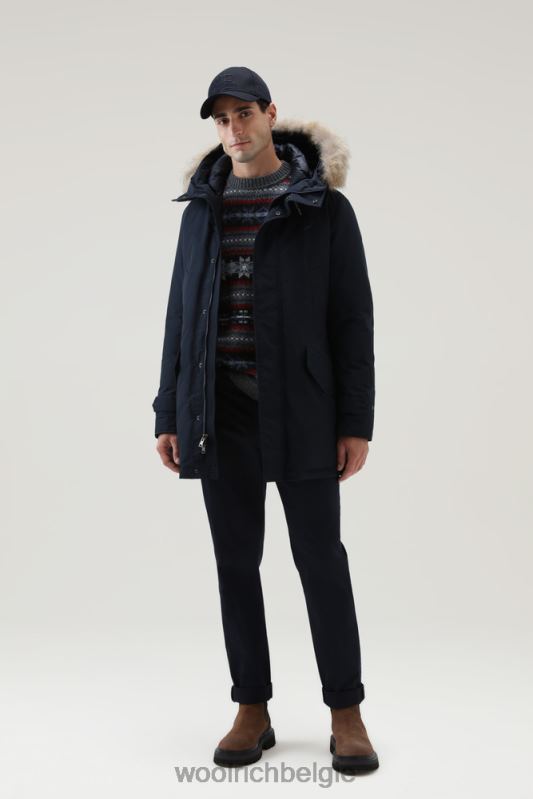 polaire parka van ramar-stof met hoge kraag en bontafwerking Woolrich Heren 8TTN0854 Melton blauw kleding