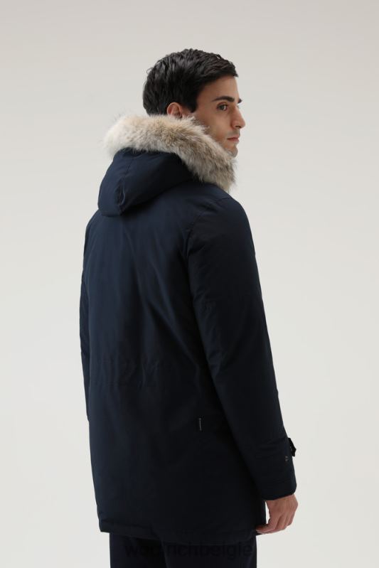 polaire parka van ramar-stof met hoge kraag en bontafwerking Woolrich Heren 8TTN0854 Melton blauw kleding
