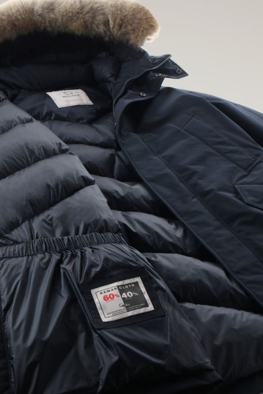 polaire parka van ramar-stof met hoge kraag en bontafwerking Woolrich Heren 8TTN0854 Melton blauw kleding