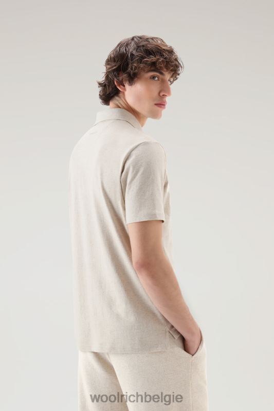 poloshirt van een katoen-linnenmix Woolrich Heren 8TTN0552 strandzand kleding