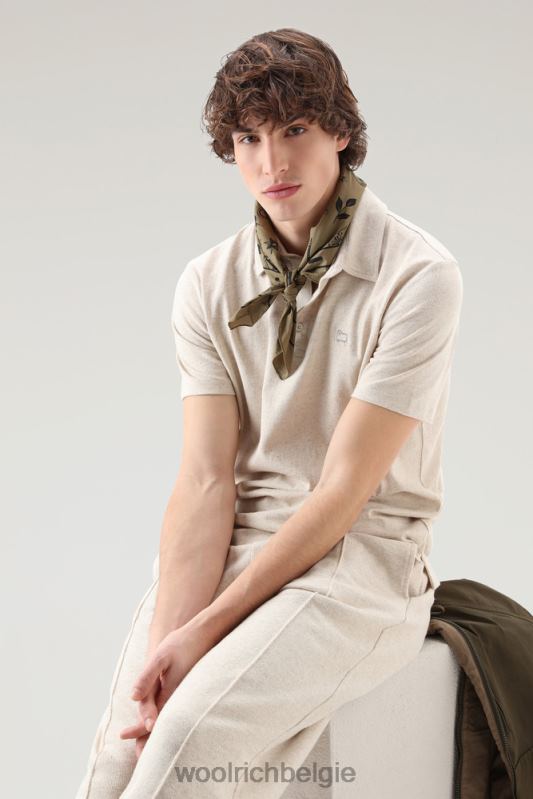 poloshirt van een katoen-linnenmix Woolrich Heren 8TTN0552 strandzand kleding