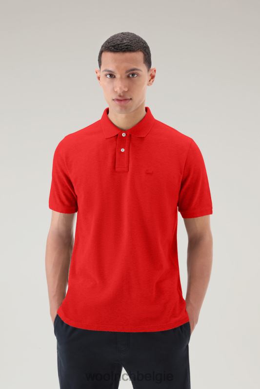 poloshirt van puur katoenpiquét Woolrich Heren 8TTN0468 mariene scharlakenrood kleding