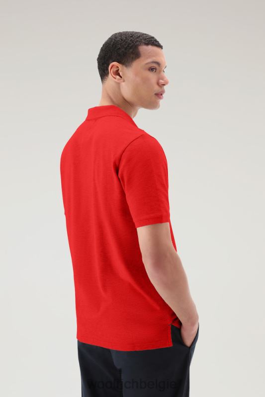 poloshirt van puur katoenpiquét Woolrich Heren 8TTN0468 mariene scharlakenrood kleding