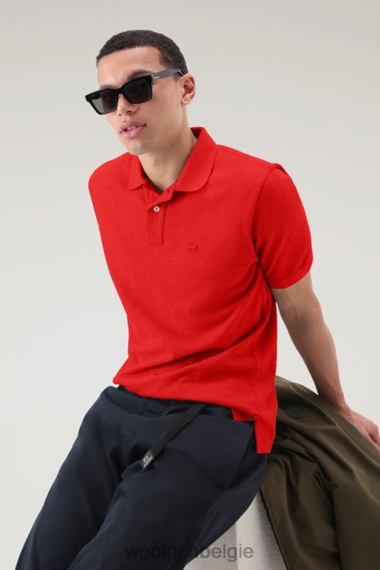 poloshirt van puur katoenpiquét Woolrich Heren 8TTN0468 mariene scharlakenrood kleding