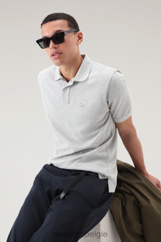 poloshirt van puur katoenpiquét Woolrich Heren 8TTN0628 lichtgrijs gemêleerd kleding