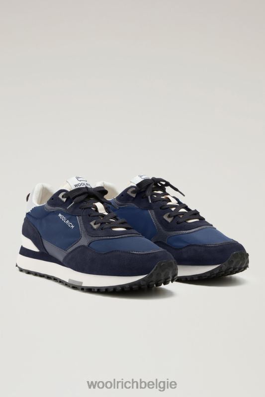 retro sneakers van leer met nylon details Woolrich Heren 8TTN0634 blauw blauw schoenen