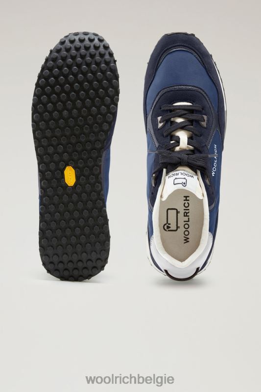 retro sneakers van leer met nylon details Woolrich Heren 8TTN0634 blauw blauw schoenen