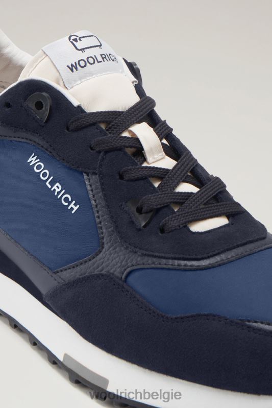 retro sneakers van leer met nylon details Woolrich Heren 8TTN0634 blauw blauw schoenen