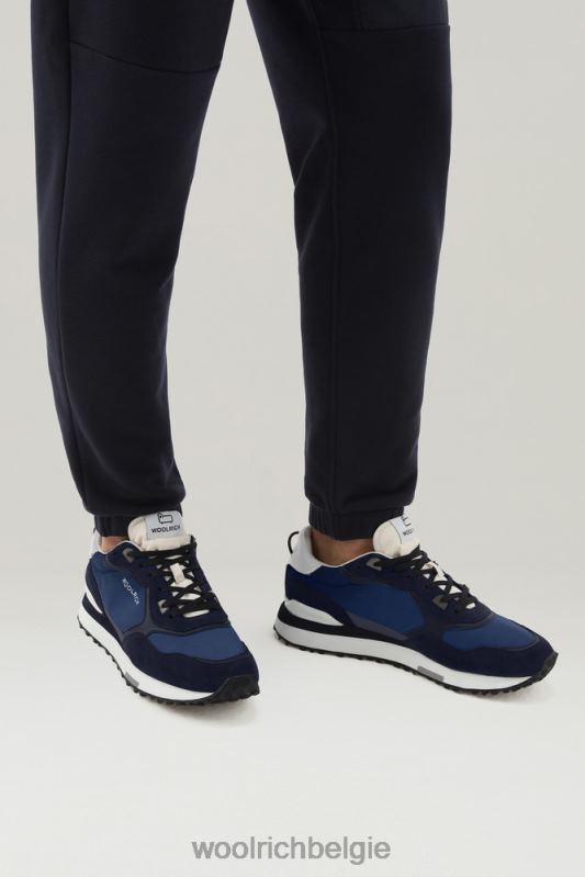 retro sneakers van leer met nylon details Woolrich Heren 8TTN0634 blauw blauw schoenen