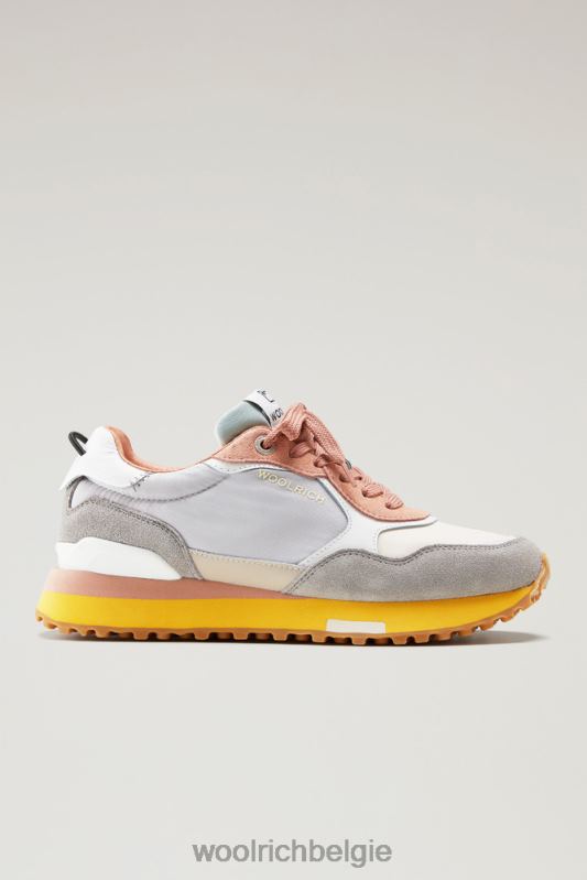 retro sneakers van leer met nylon details Woolrich vrouwen 8TTN0185 grijsbeige schoenen