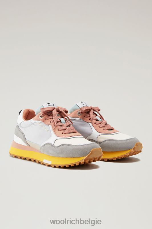 retro sneakers van leer met nylon details Woolrich vrouwen 8TTN0185 grijsbeige schoenen