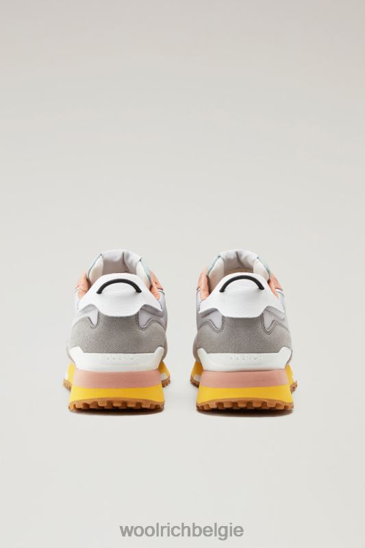 retro sneakers van leer met nylon details Woolrich vrouwen 8TTN0185 grijsbeige schoenen