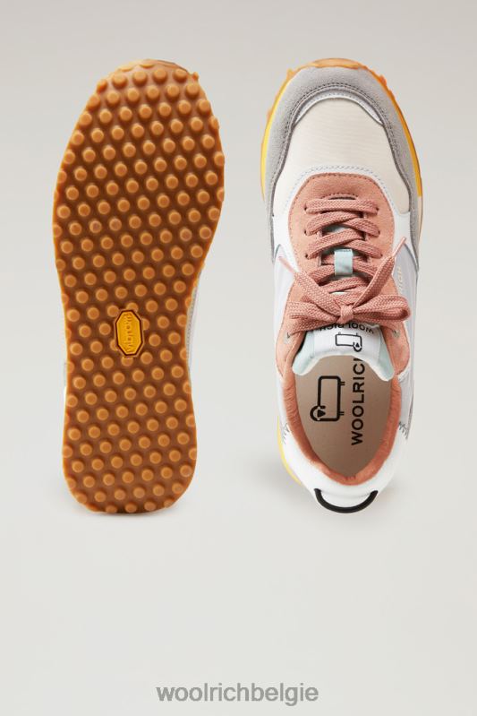 retro sneakers van leer met nylon details Woolrich vrouwen 8TTN0185 grijsbeige schoenen