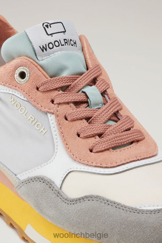 retro sneakers van leer met nylon details Woolrich vrouwen 8TTN0185 grijsbeige schoenen