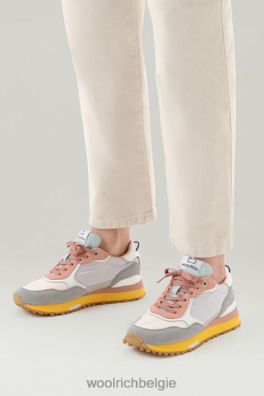 retro sneakers van leer met nylon details Woolrich vrouwen 8TTN0185 grijsbeige schoenen
