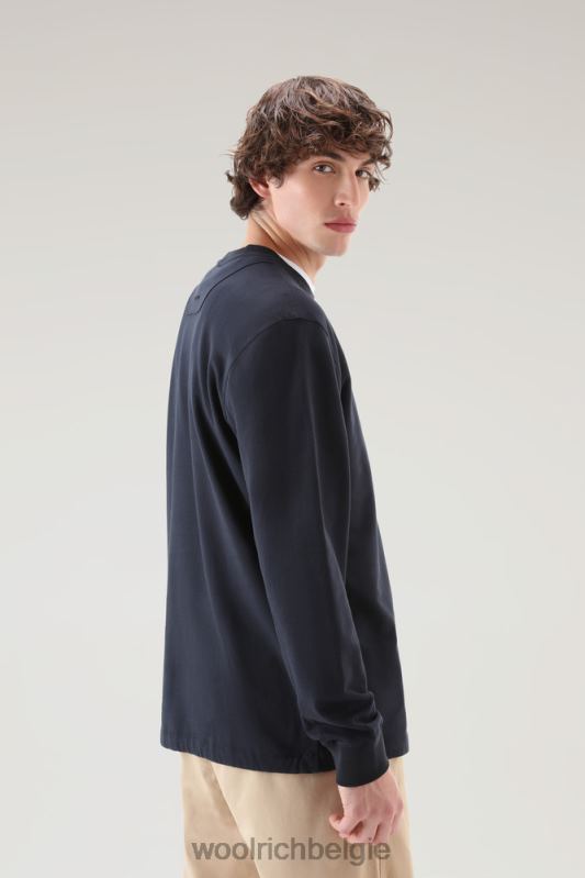 ronde hals van zuiver katoenfleece met zak met ritssluiting Woolrich Heren 8TTN0422 Melton blauw kleding
