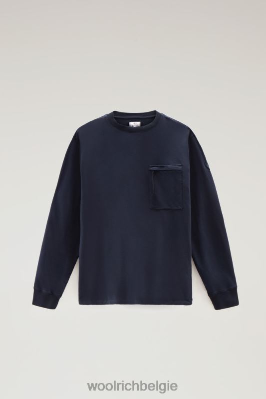 ronde hals van zuiver katoenfleece met zak met ritssluiting Woolrich Heren 8TTN0422 Melton blauw kleding