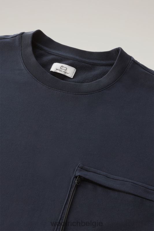 ronde hals van zuiver katoenfleece met zak met ritssluiting Woolrich Heren 8TTN0422 Melton blauw kleding