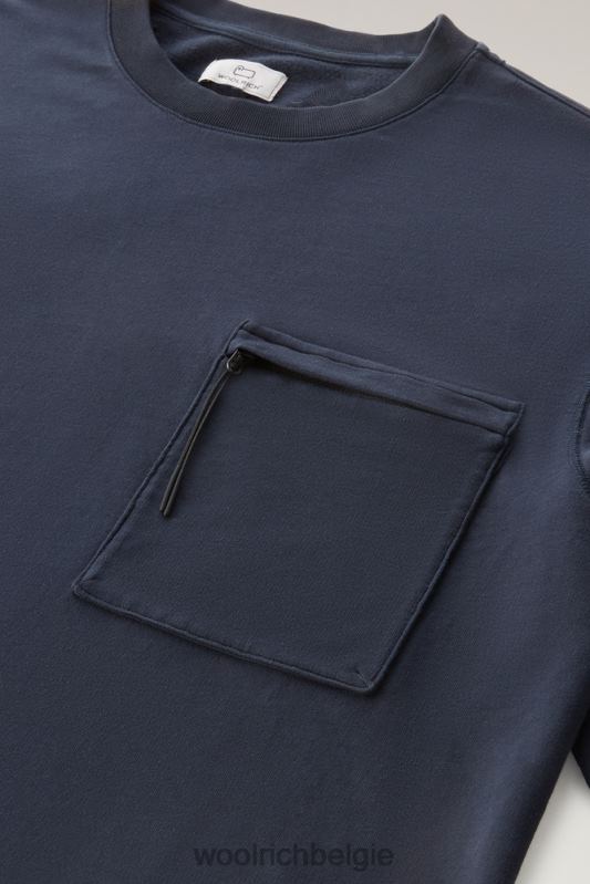 ronde hals van zuiver katoenfleece met zak met ritssluiting Woolrich Heren 8TTN0422 Melton blauw kleding