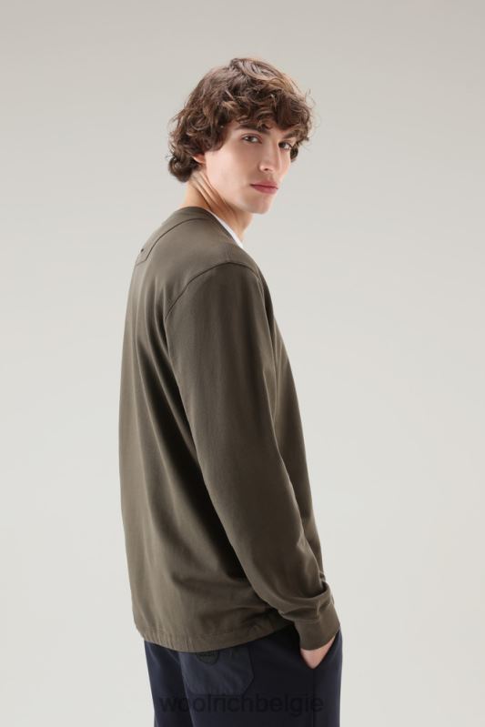 ronde hals van zuiver katoenfleece met zak met ritssluiting Woolrich Heren 8TTN0454 donkergroen kleding