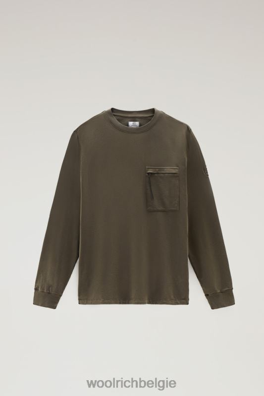 ronde hals van zuiver katoenfleece met zak met ritssluiting Woolrich Heren 8TTN0454 donkergroen kleding