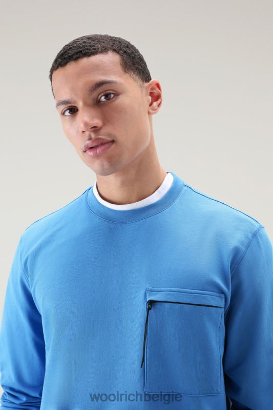 ronde hals van zuiver katoenfleece met zak met ritssluiting Woolrich Heren 8TTN0498 klokje blauw kleding
