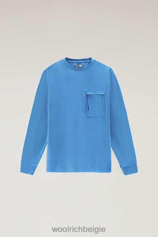 ronde hals van zuiver katoenfleece met zak met ritssluiting Woolrich Heren 8TTN0498 klokje blauw kleding
