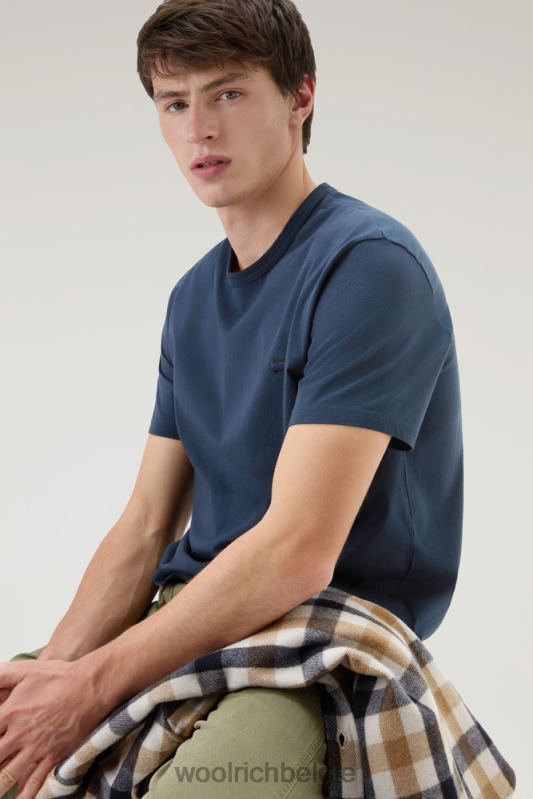 schapen t-shirt van puur katoen Woolrich Heren 8TTN0407 Melton blauw kleding