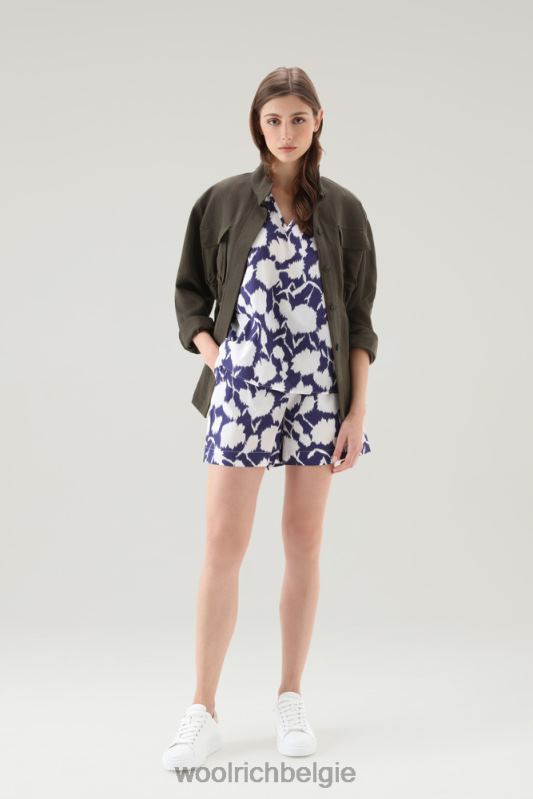 short van puur katoenpopeline met print Woolrich vrouwen 8TTN0137 Melton blauwe bloem kleding