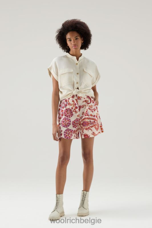 short van puur katoenpopeline met print Woolrich vrouwen 8TTN0174 marine scharlaken paisley kleding