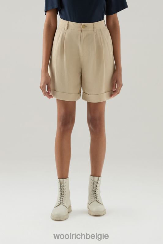 shorts van linnenmix met zakken Woolrich vrouwen 8TTN0162 veer beige kleding